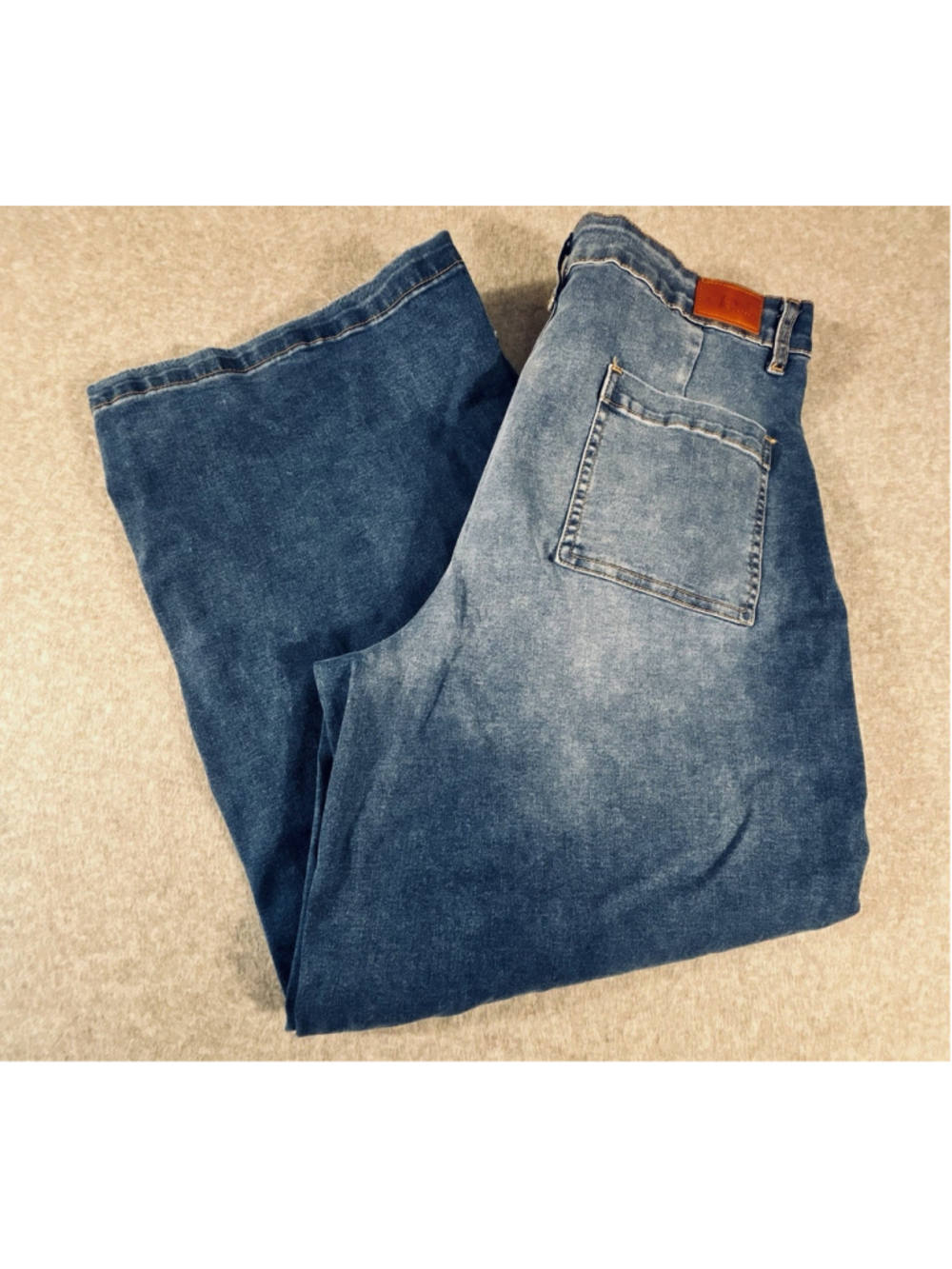 Sidefeel Womens Size 18 Wide Leg Crop Jeans Blue Stretch Denim Culotte